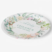 Floral Watercolor Pastell Wreath Oh Baby Pappteller (Schrägansicht)