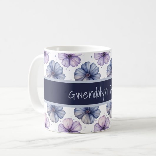 Floral Watercolor Pattern Lavender and Blue Kaffeetasse (Vorderseite Links)