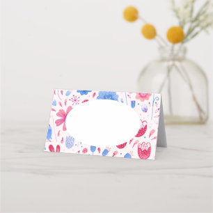Floral Watercolor Pink Blau Platzkarte