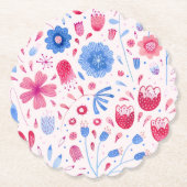 Floral Watercolor Pink Blau Untersetzer (Vorderseite)