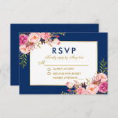 Floral Watercolor Pink Blue Gold Wedding RSVP (Vorne/Hinten)