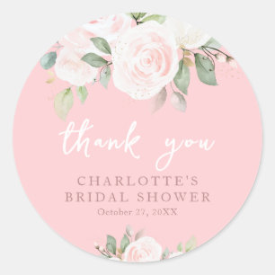 Floral Watercolor Pink Danke Brautparty Runder Aufkleber