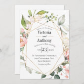 Floral Watercolor Pink Gold Moderne Hochzeit Einladung (Vorne/Hinten)