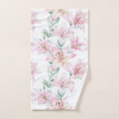 Floral Watercolor Pink Lilies White Badhandtuch Set (Handtuch)