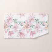 Floral Watercolor Pink Lilies White Badhandtuch Set (Handtuch)