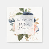 Floral Watercolor Pink Navy Brautparty Serviette (Vorderseite)