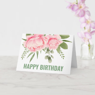 Floral watercolor pink roses happy birthday karte