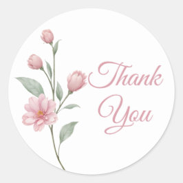 Floral Watercolor Pink Sage Wedding Thank You Runder Aufkleber