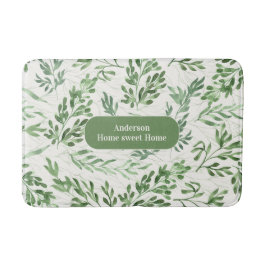 Floral Watercolor Plants, White and Green Family Badematte