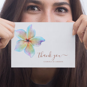 Floral Watercolor Plumeria Terrakotta-Hochzeit Dankeskarte