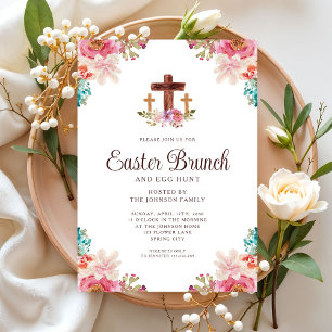 Floral Watercolor Religious Cross Osterbrunch Einladung