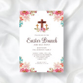 Floral Watercolor Religious Cross Osterbrunch Einladung