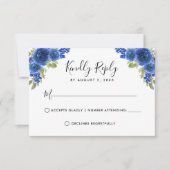 Floral Watercolor Royal Blue Quinceanera RSVP Karte (Vorderseite)
