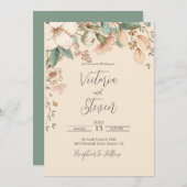 Floral Watercolor Rustikale Script-Hochzeit Einlad Einladung (Vorne/Hinten)