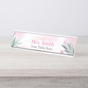 Floral Watercolor School Lehrer Personalisiert Schreibtischnamensplakette