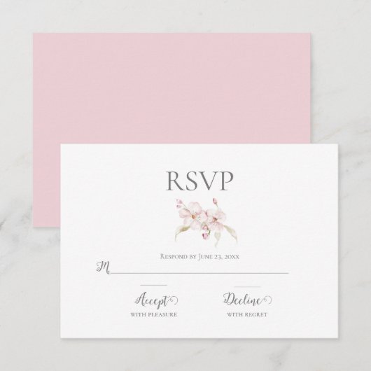 Floral Watercolor Script Pastell Pink Wedding RSVP (Vorne/Hinten)