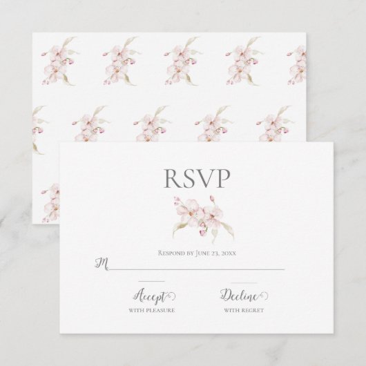 Floral Watercolor Script Pastell Pink Wedding RSVP Karte (Vorne/Hinten)