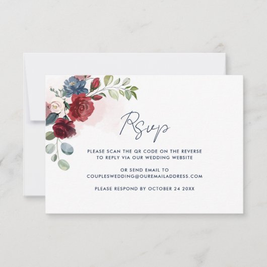 Floral Watercolor Script QR Code Hochzeit RSVP Karte (Vorderseite)