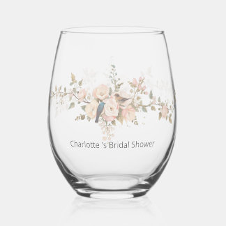 Floral Watercolor Script Romance Stemless Bridal S Weinglas Ohne Stiel