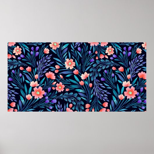 Floral watercolor seamless pattern. poster (Vorne)