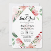 Floral Watercolor Sie sagte Yes Engagement Party Einladung (Vorderseite)