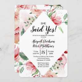 Floral Watercolor Sie sagte Yes Engagement Party Einladung