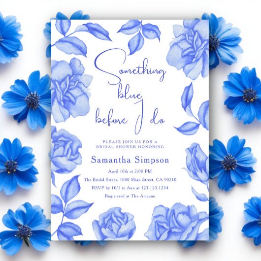 Floral Watercolor Something Blue Bridal Shower Einladung