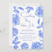 Floral Watercolor Something Blue Bridal Shower Einladung (Vorderseite)
