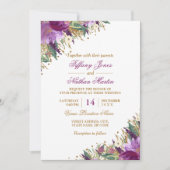 Floral Watercolor Sparkling Amethyst Wedding Einladung (Vorderseite)