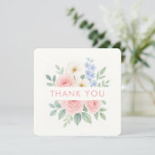 Floral Watercolor Square Danke Karte (Stehend Vorderseite)
