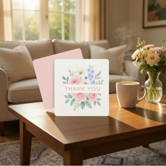 Floral Watercolor Square Danke Karte