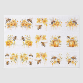 Floral Watercolor Summer Honey Bees Decoupage Seidenpapier