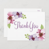 Floral Watercolor Vielen Dank Lila Blume Postkarte (Vorne/Hinten)