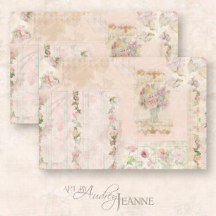 Floral Watercolor Vintage Pink Flowers Collage Art Seidenpapier