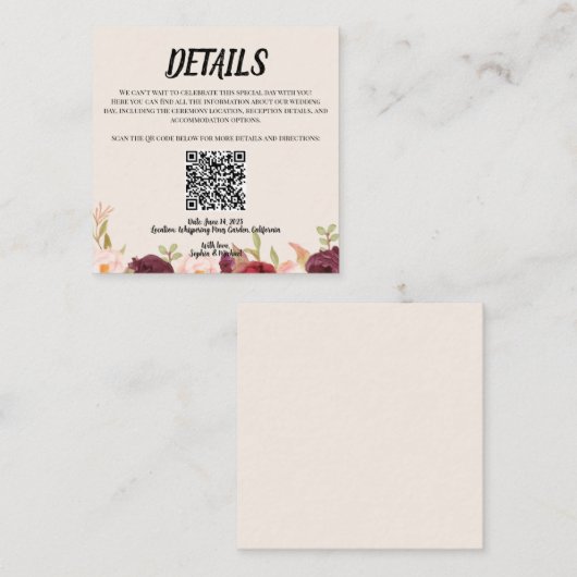 Floral Watercolor Wedding Begleitkarte (Vorne/Hinten)