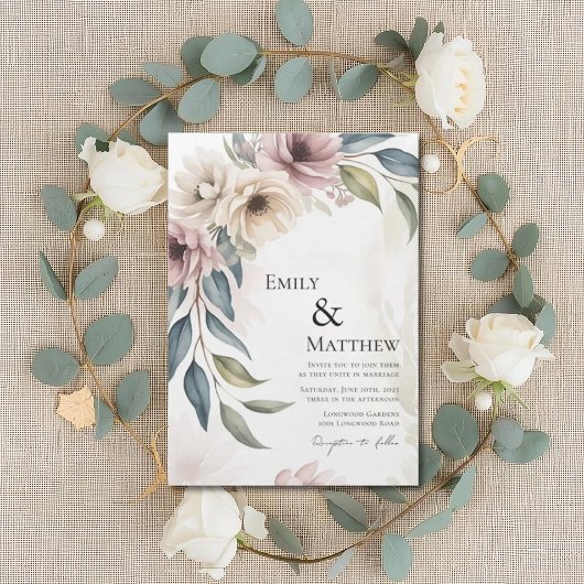 Floral Watercolor Wedding Invitation Einladung