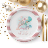 Floral Watercolor Whales Girl Babydusche Pappteller