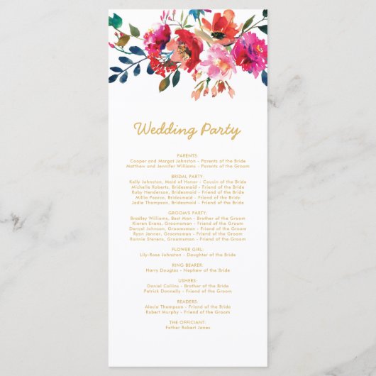 Floral Watercolor White Gold Hochzeitsprogramm Programm (Rückseite)