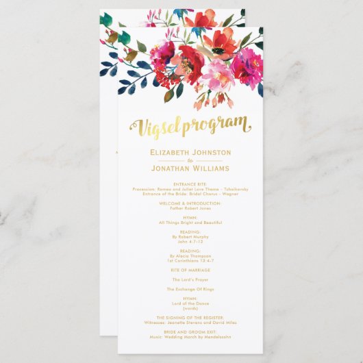 Floral Watercolor White Gold Hochzeitsprogramm Programm (Vorne/Hinten)