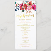 Floral Watercolor White Gold Hochzeitsprogramm Programm (Vorderseite)