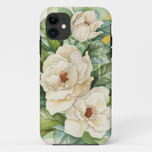 Floral Watercolor White Magnolia Name Script Case-Mate iPhone Hülle