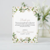 Floral watercolor white roses frame funeral dankeskarte (Stehend Vorderseite)
