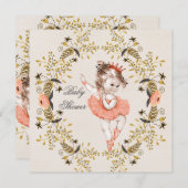 Floral Watercolor Wreath Ballerina Babydusche Einladung (Vorne/Hinten)