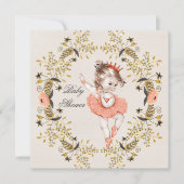 Floral Watercolor Wreath Ballerina Babydusche Einladung (Vorderseite)
