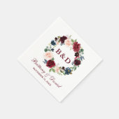 Floral Watercolor Wreath Burgundy Blue Wedding Serviette (Ecke)