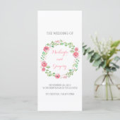 Floral Watercolor Wreath Elegante Hochzeitsprogram Programm (Stehend Vorderseite)