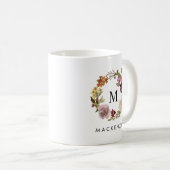 Floral Watercolor Wreath Monogram Name Kaffeetasse (VorderseiteRechts)