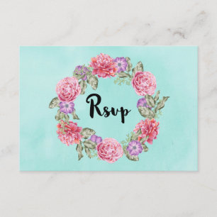 Floral Watercolor Wreath Wedding RSVP Karte