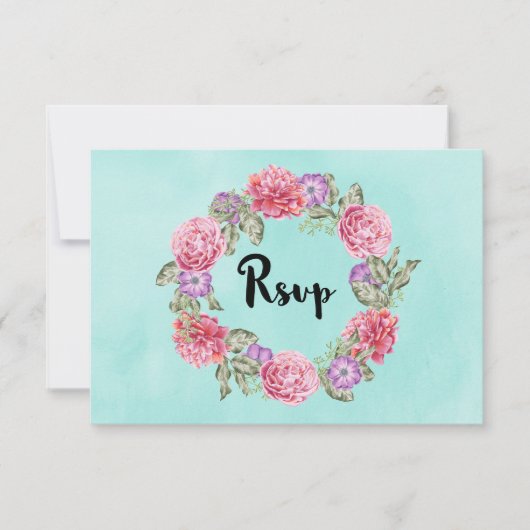 Floral Watercolor Wreath Wedding RSVP Karte (Vorderseite)