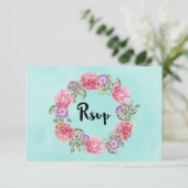 Floral Watercolor Wreath Wedding RSVP Karte (Stehend Vorderseite)